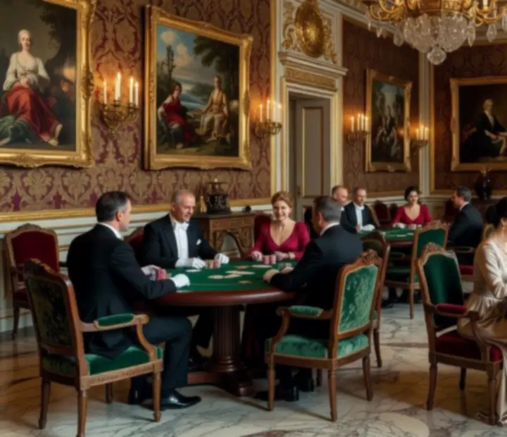 Historický salonek se secesními detaily připravený na tematický pokerový večer