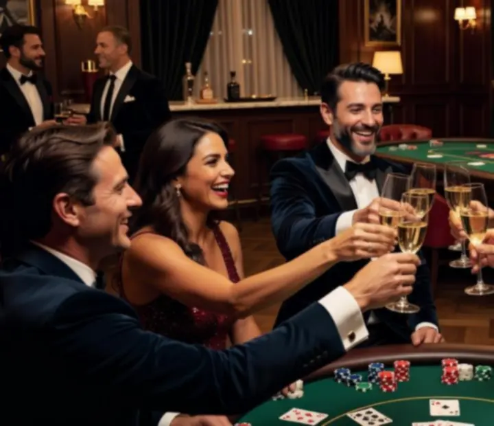 Spokojení hosté si připíjejí na úspěšný pokerový večer